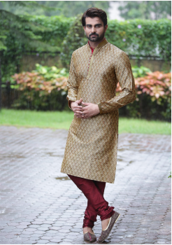 Brown Color Jacquard And Art Silk Fabric Kurta Set